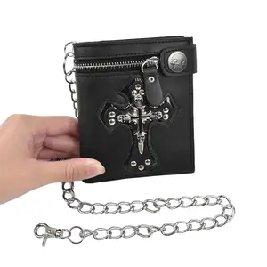 Gothic Punk Skull Cross Chain  - Jesus Gifts - Punk Skull Gothic  Halloween Goth Accessories | Unisex Black Compact Money Pocket  Men's WalletCharm  Minimalist la wallet