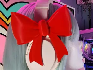 BubblyBeats3D Headphone Accessories - Kawaii Style with Cute Red Bows for Enhanced Gaming Experience