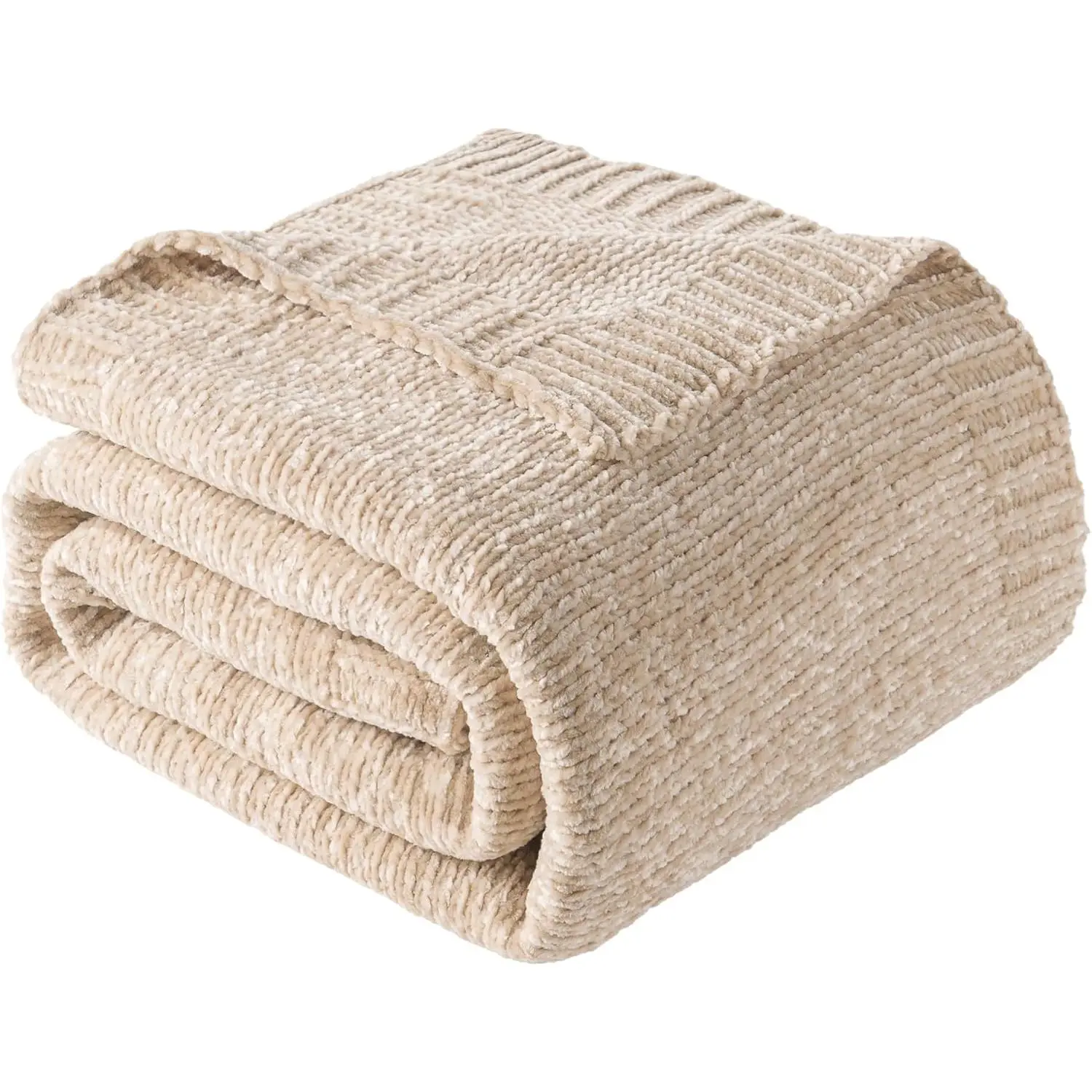 Chenille Knit Throw Blanket for Couch, Cozy Beige Tan Throw Blanket for  Decor, Neutral Throw Blanket for Sofa Chair 51"x67"
