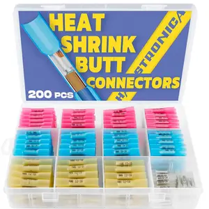 200PCS Marine Grade Heat Shrink Wire Butt Connectors,26-10 Gauge Wire Connectors-Tinned Red Copper Waterproof -Butt Splice Connectors(4Colors/4Sizes)