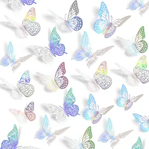 3D Butterfly Wall Decor 48 Pcs 4 Styles 3 Sizes, Butterfly Birthday Decorations Butterfly Party Decorations Cake Decorations, Removable Stickers (Laser)