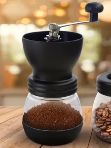 Eternal Living Coffee Grinder with Long-Lasting Ceramic Conical Burrs, 2 Glass Canister Jars, and Screw-Top Lid for Travel and Storage