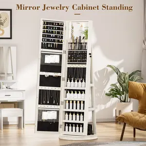 [Valentine's Day gift] LHBCRAFT Mirror Jewelry Cabinet Standing with Frame, jewelry armoire, Mirror with Storage, Standing Jewelry Armoire Organizer, Mirror Cabinet