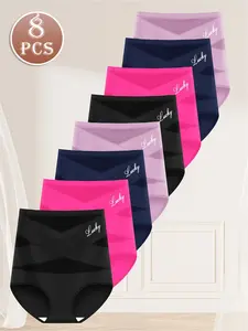 2/3/4/5/6/7/8PCS women's underwear, high-waist body-shaping and abdomen pants, mesh splicing, seamless, comfortable, breathable letters, hip lifting, suitable for four seasons, S-6XL large size underwear
