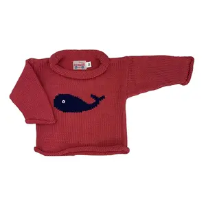 Nantucket Red and Blue Whale Roll Neck Sweater