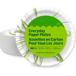 Everyday Disposable Paper Plates 8.62 Inch Heavy Duty Party & Dinner Plates, Bulk Pack 100/200/300 Count, Durable Leak Resistant for Home, BBQ, Picnic & Events