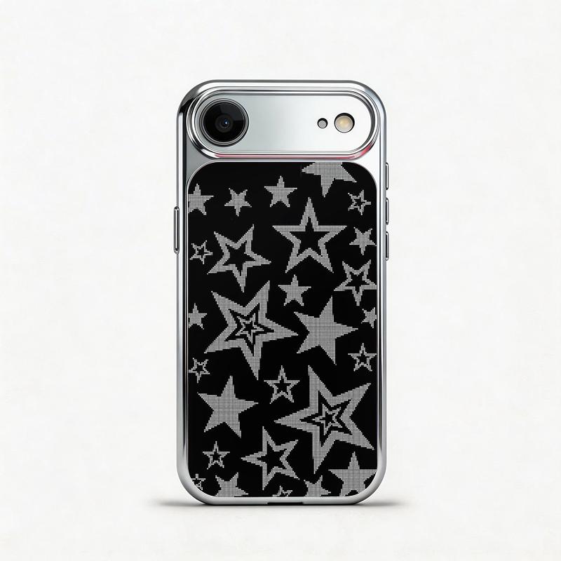 Glass Shockproof Electroplated Silver/Black Black and Grey Stars iPhone 17ProMax Cover Precise Hole Alignment For Lens Frame 15ProMax Anti-yellow | 14ProMax Anti-fall | 13ProMax Ultra-thin Design 16ProMax AirPhoneCase