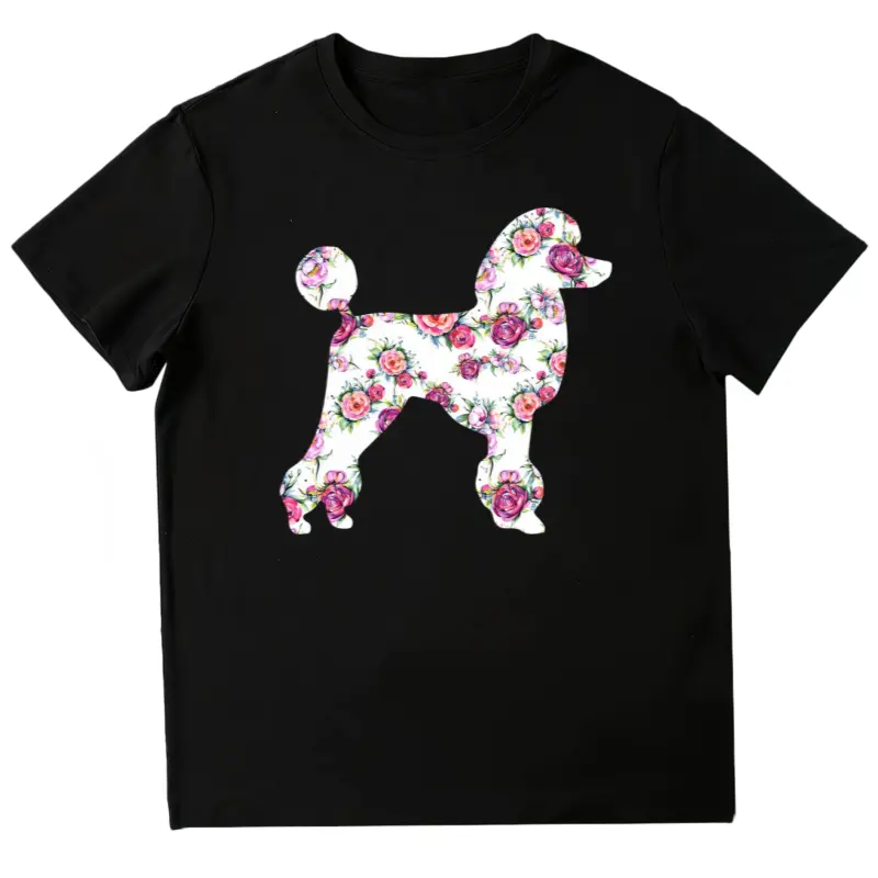 Poodle Flower Pattern Cute Poodles Lover Dog Mom Themed T Shirt, Round Neck High Street Pure Cotton Short, Vintage Graphic Mens Tee Shirts-sleeved T-shirt