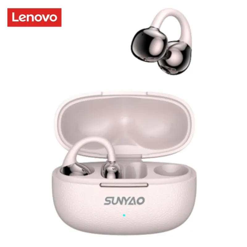 Lenovo SUNYAO RS122 Open-Ear Clip-On Wireless Headset (Audio Electronic), Bluetooth 6.0 Stable Connection, HD Stereo Sound, Lightweight Secure Fit for Sports, Long Battery Life, Mic-Equipped for Music & Calls, Box Packaged, Compatible with Android/iOS/PC