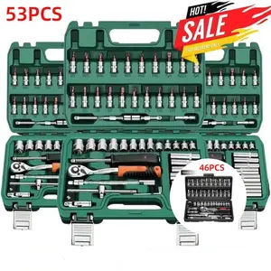 46pcs 1/4 Inch Car Repair Machinery Tools Set, Household Machinery Tools, Socket Wrench Diy Repair Tool Kit, Ratchet Screwdriver Compatible with Car Repair & Bicycle Repair, Hardware Toolbox Compatible with Auto Repairing & Household, Christmas Gift