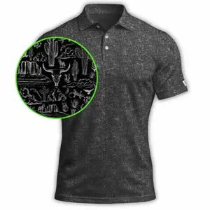 Mens Desert Golf Polo Shirt Black Silver Casual Performance Shirt
