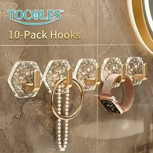 AA Self-Adhesive Hooks 10/20 Pack Hexagonal Ripple Design Heavy Duty Sticky Hooks Waterproof Rustproof for Bathroom Kitchen Keys Towels Coats Household Storage Organiser Easy Installation