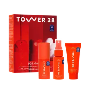 Tower 28 Beauty SOS 1-2-3 Skincare Starter Kit - Travel SOS Hypochlorous Acid Spray, Balancing Gel Cleanser, and Moisturizing Cream, Daily Barrier Recovery for Sensitive Skin Care