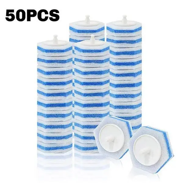 Upgraded Disposable Toilet Brush Wand Detachable Heads Refill Pack (50 Pieces) - 250g Rotatable Disposable Sponge Wipes with Pre-Loaded Deep-Clean Solution, Durable Toilet Bowl Cleaners for Most Household Tools, All-Purpose Cleaner, Deep-Cleaner