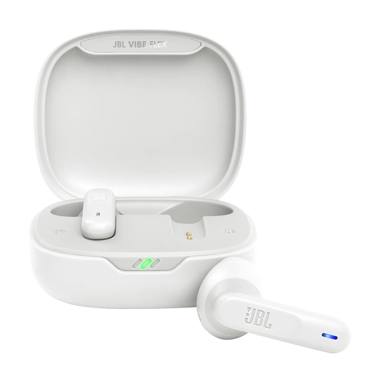 Refurbished JBL Vibe Flex Bluetooth Headphone Earbuds - White, Compact Design, Easy-to-Use Controls, Wireless Audio Playback, Charging Case Included