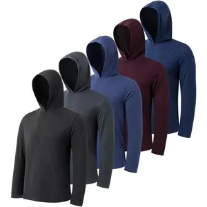 5 Pack Men's Lightweight Pullover Hooded Tees – Long Sleeve Sweatshirts for Gym, Running, Fishing