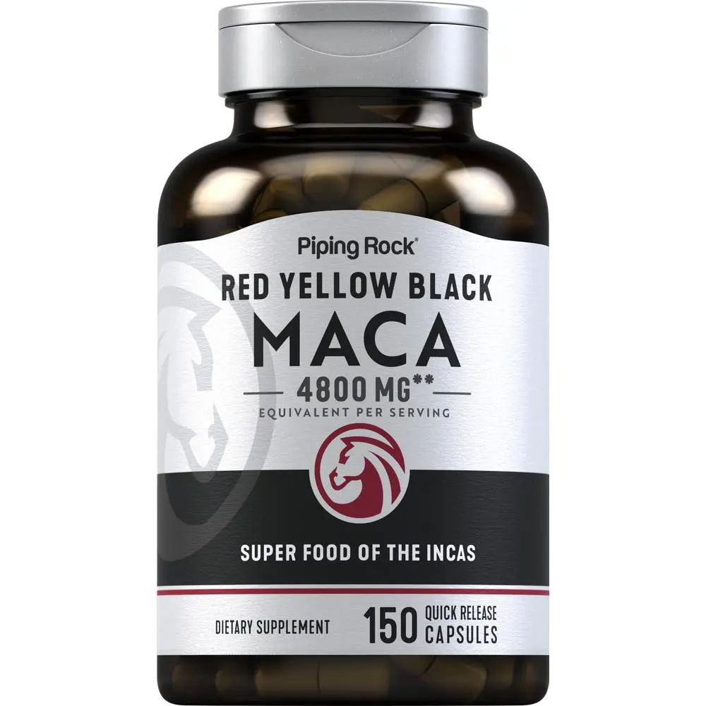 Piping Rock Maca Root Capsules | 4800mg | 150 Powder Pills | For Women and Men | Red, Yellow, and Black | Non-GMO, Gluten Free Supplement