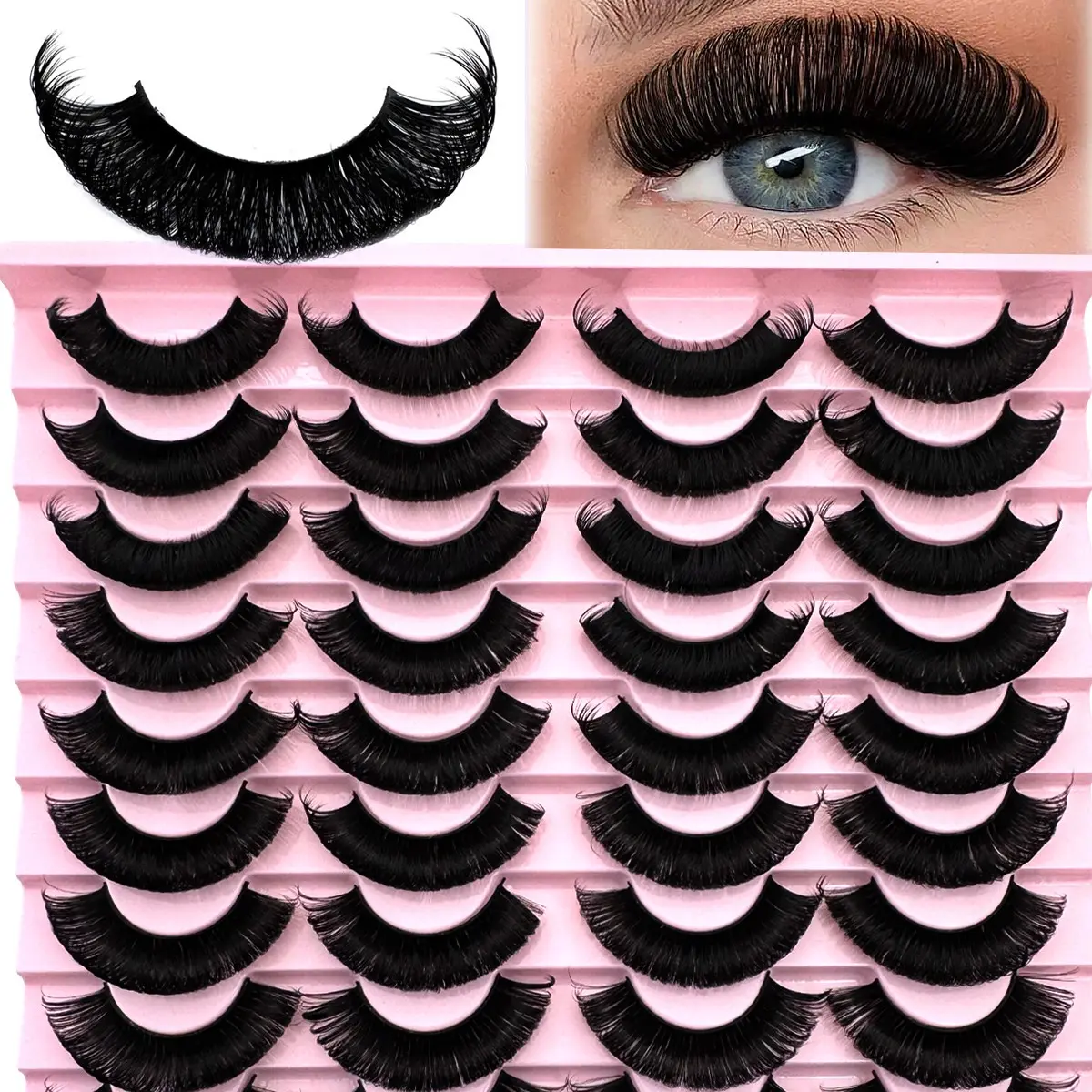 20 Pairs Russian Dense Reusable Extension volume False Eyelashes, Multi-Layer Curled Soft Mink Lashes, Long Fluffy Look, Perfect for Beginners, Volumized False Eyelashes, Volumized Fake Eyelashes