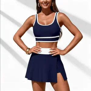 Summer Flowy Tankini Two Piece Swimsuit with Skirt for Women Tummy Control Sporty Chic Modest Swimwear High Waisted Skirted Bikini Sets
