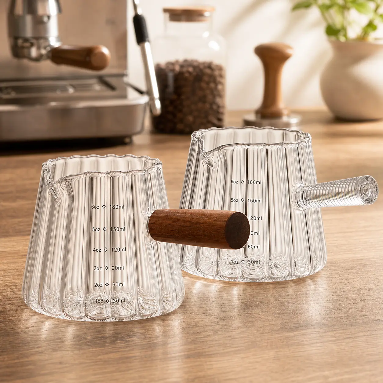 6oz Glass Espresso Measuring Cup with Spout, Barista-Grade Milk Frothing & Syrup Pitcher