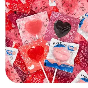 Valentine Lollipops - 90 Count - 2 Pound Box - Lips & Heart Lollipops Individually Wrapped - Classroom Candy - Assorted Berry Flavors - Valentines Candy for Party Favors