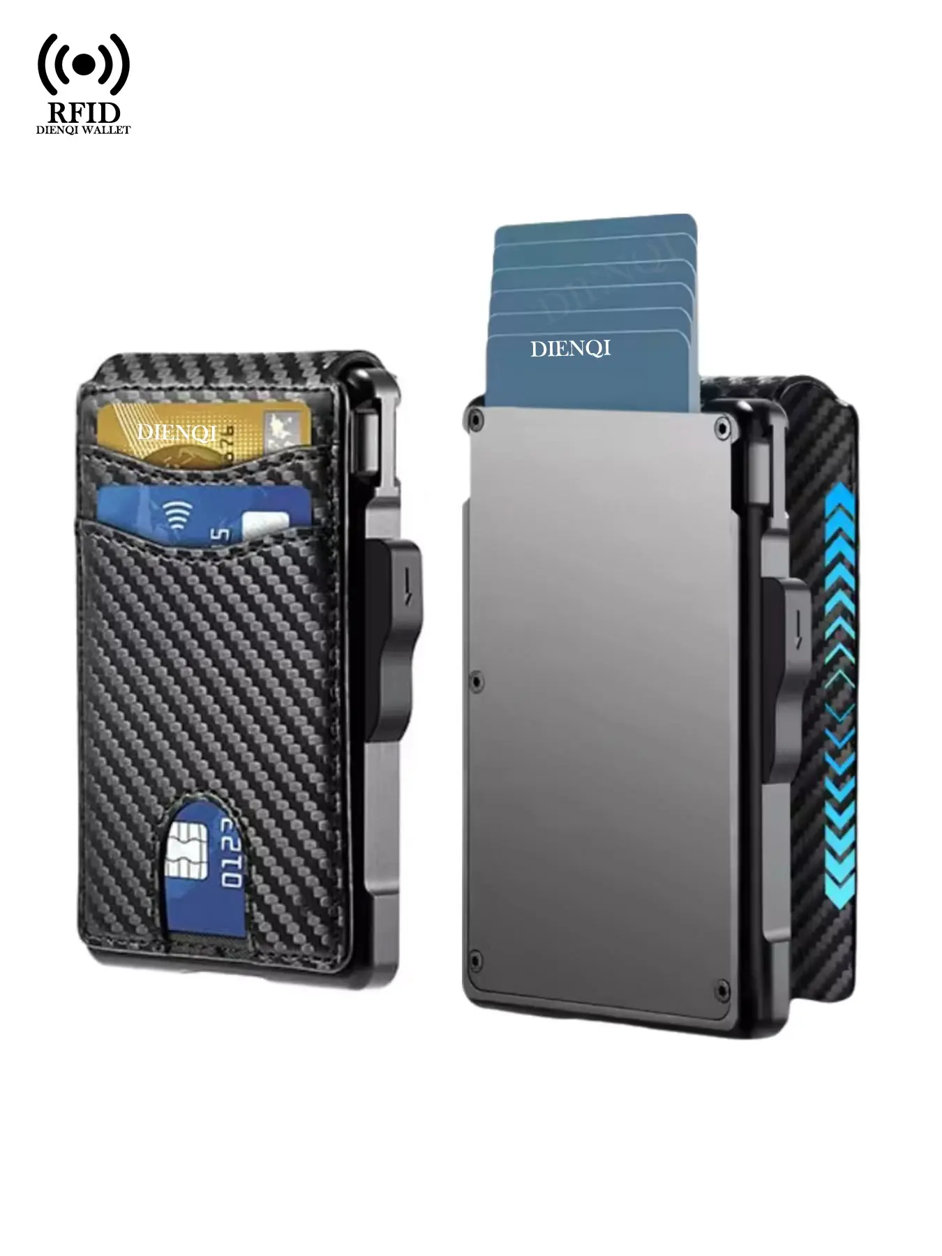 EDC Tactical Business Minimalist Wallet for Men Slim Carbon Fiber PU Leather RFID Blocking Bifold Wallets Smart Wallet Pop Up Credit Card Holder with Money Clip
