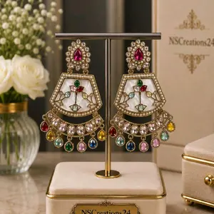 Polki-Style Pearl Beaded Accent Earrings, Elegant Jewelry Accessory for Women