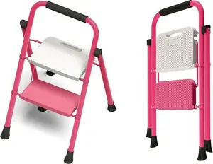 2 Step Ladder,Folding Step Stool with Wide Pedal& Convenient Handgrip,Lightweight,500lbs Capacity Sturdy Steel Ladder for Household,Office,Library