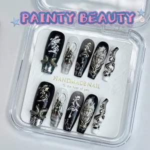 【A17】Coffin shape Mythical Wukong handmade press on nails