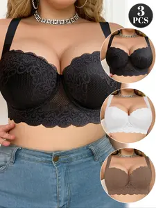 3 or 2 or 1  Pack  Plus Size Bras for Women Bra Medium Supportive Underwire Bra Full Coverage Bra Push Up Lingerie Anti Sagging Bra Comfort Sexy Bra Simple Elegant Everyday Bra Halloween Clothes Sports Bras for women Back To School