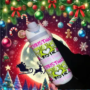 Christmas 32oz Heart Shaped Dual Drink Sports Water Bottle, Stainless Steel Vacuum Insulated Flask, Large Capacity Fruit Cup, Perfect Gift for Women