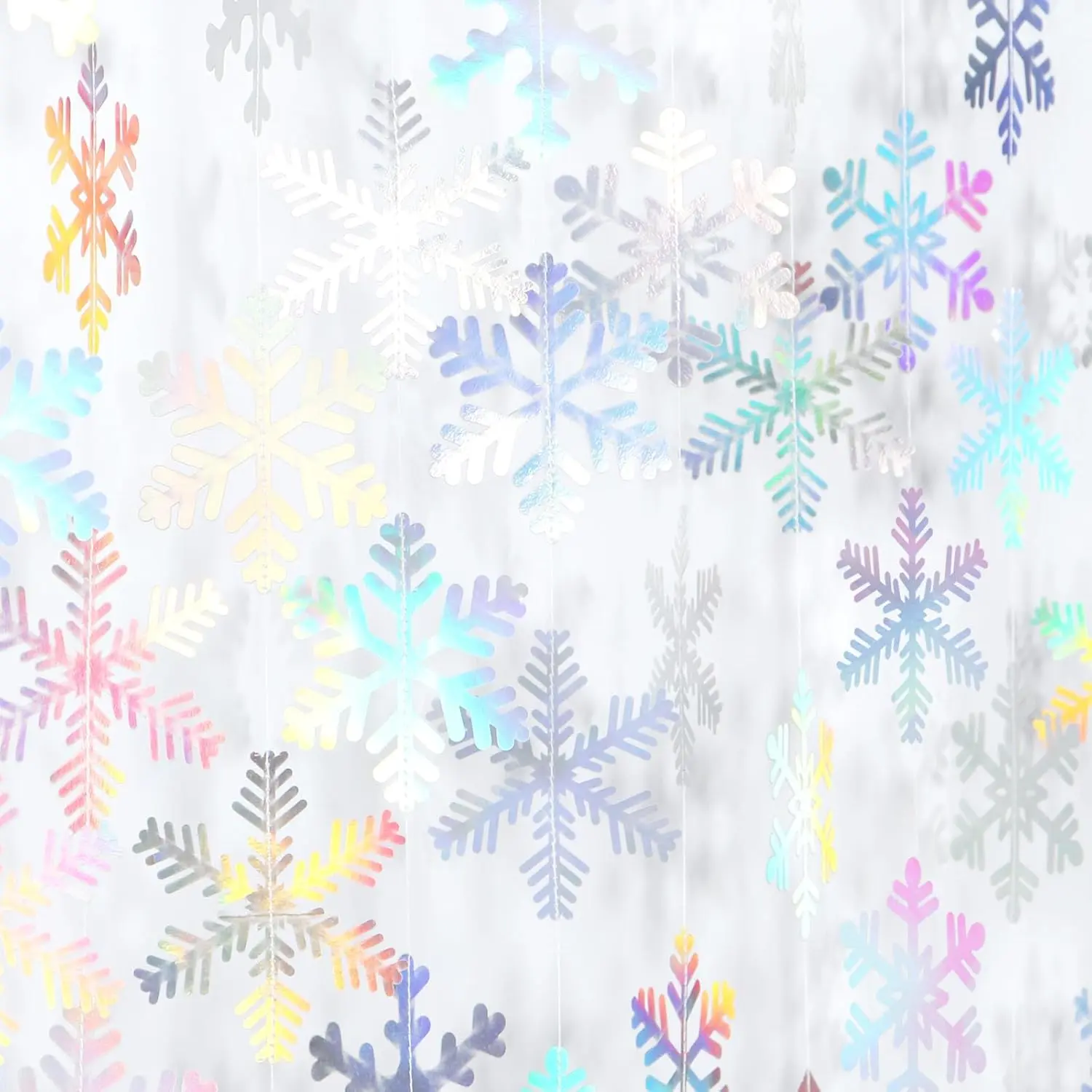 Iridescent-Holographic Snowflake-Snow Christmas Party-Decorations Garland - 6 count Winter Girl Frozen Birthday New Year Hanging Decoration Streamers Banner, Wonderland Party Supplies Decor