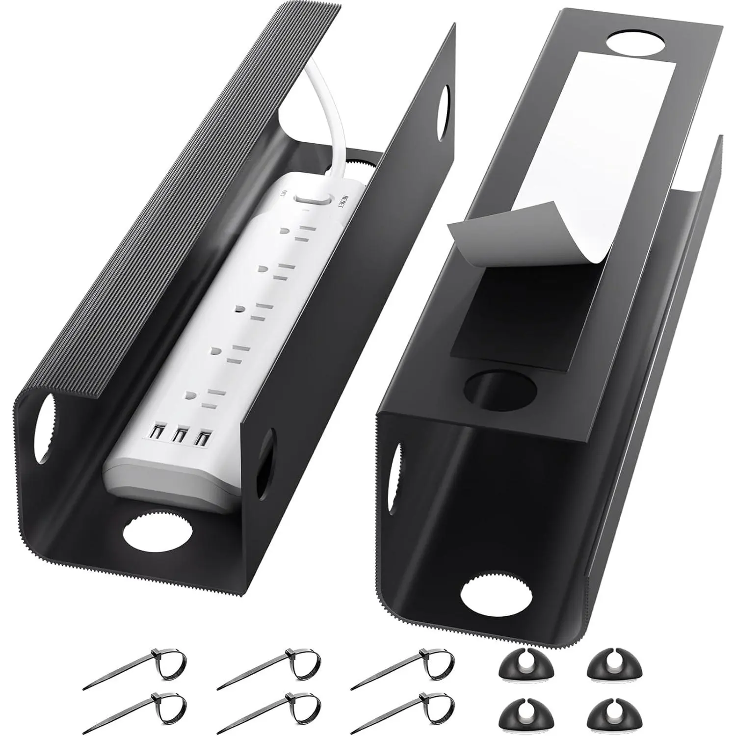 2 Pack  Management Under Desk, 31.5 in Under Desk  Management Tray,Cord Hider,Cord Organizer, No Screw Wire Management for Office and Home, Black