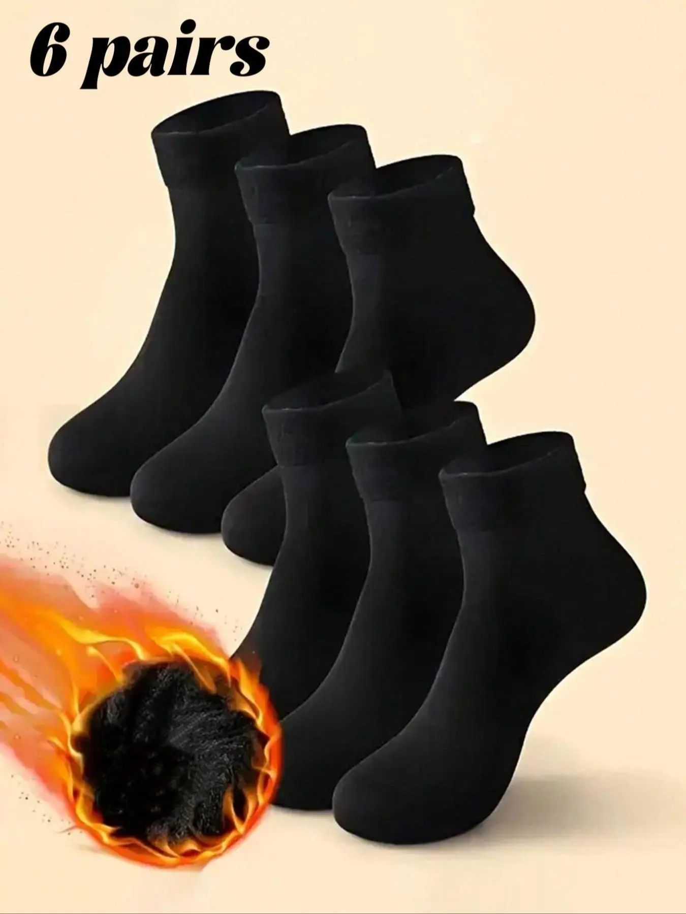 6 Pairs Women/men Fleece Lined Snow Socks Mid-Calf, Basic, Fitted, Warm Comfortable Soft, Ideal for Fall Winter Daily Use, Sports, Business, Home, Sleep, Sock Set