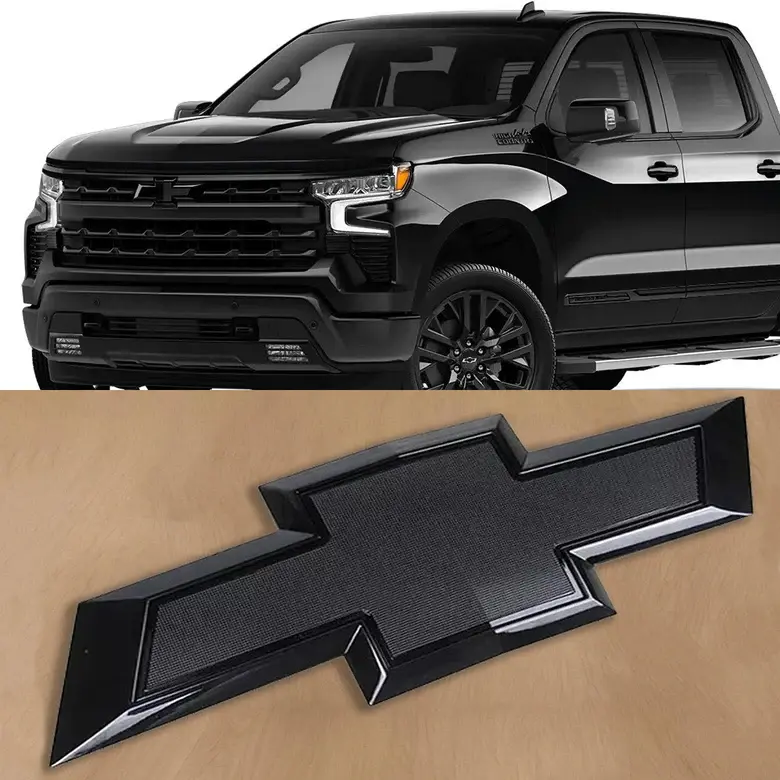 Chevry Silverado 1500 Front Grille Bowtie Emblem Badge Chrome/Gloss Black, Replacement for 2019-2026 Silverado 1500