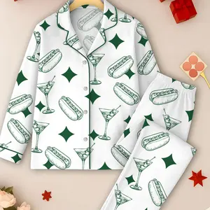 Men’s Pajama Sets, Tinis and Weenies Dirty Martini Satin Pajama Set, Short Sleeve Sleeping Clothes, Fun Party Pajama Set, Comfortable Loungewear Pajama for Men, Soft Satin Sleepwear