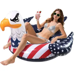 Summer Spring Gift Inflatable Eagle Pool Floats, 4th of July Large Floaties Swimming Tube Rings, American Flag Design Floating Raft Funny Lake Beach USA Summer Water Toys Independence Day Party Decorations for Adults