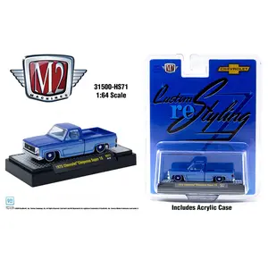 M2 1973 Chevrolet Cheyenne Super 10 Custom Re Styling, Blue, 1:64 Scale, Diecast Model Car
