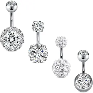 4PCS Short Belly Button Rings, Stainless Steel Short Belly Button Rings, for Women Men, Party Party Gifts