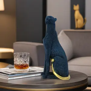Cheetah Statue Home Decor, Resin Leopard Figurine with Beaded Texture, Modern Panther Sculpture for Living Room Office Bookshelf, Gold Silver Blue Black Decorative Ornament Gift