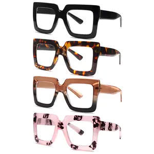 4 packs blue light-blocking reading glasses,designed specifically for women. Featuring stylish, oversized frames, a spring hinge mechanism, and high-quality blue light-blocking lenses,perfect for daily commutes, computer work, and as holiday gifts.