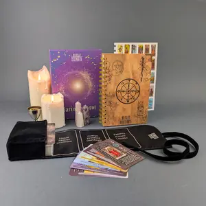 SPANISH Tarot Learning Set for Beginners in BLACK with Journal, Cards, Velvet Tarot Holder Wrap, Tarot Journal, and Stickers