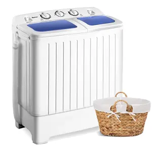 Costway Washing Machine-Portable Mini Compact Twin Tub Washer, Control Knobs, Timer Control, Built-in Pump Drain, Durable Design, Compact Laundry Washer for RV, Apartments and Dorms