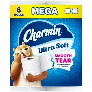 Charmin Ultra Soft Smooth Toilet Paper Sheets, 6 Mega Rolls (Equal to 24 Regular Rolls) in a Pack