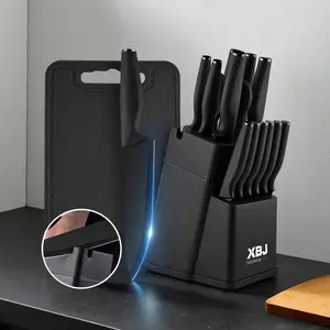 14-Piece Kitchen Knife Set Material: High-carbon stainless steel, with sharp blades Includes: Serrated steak knife set (stainless steel material); it also features modern kitchen utensil properties Block German Kitchenware