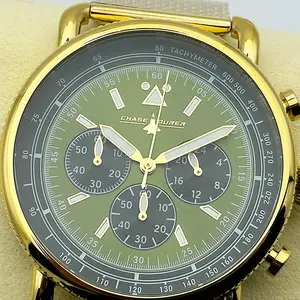 Invicta Chase Durer Flight Aviator 44MM Gold-Tone Case Green Dial Chronograph Watch with Tachymeter Scale