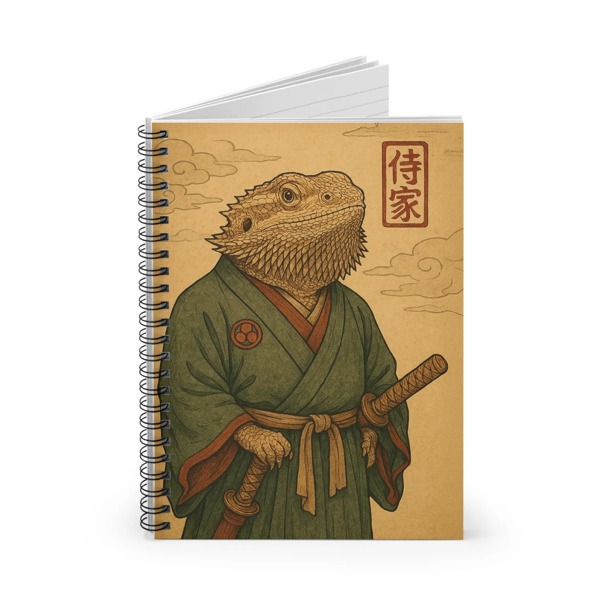 Bearded Dragon Samurai Spiral Notebook, Japanese Vintage Reptile Art, Ancient Warrior Design, Cool Pet Reptile Gift, Unique Dragon Notebook