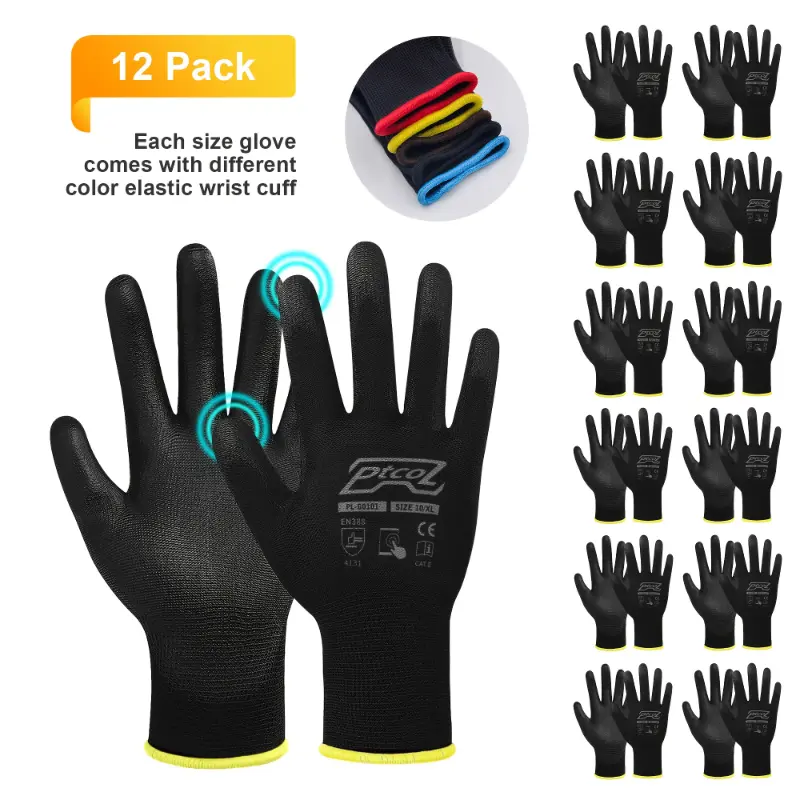 [12/24 Pairs PU Gloves] 12/24 Pairs Premium PU Coated Safety Work Gloves | Wear-resistant, Non-slip, Touch Screen, Durable | Suitable For Construction, Warehouses, Gardens, Logistics, Automotive