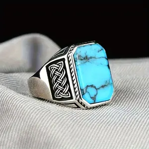 Men'sVintageStyleSquareTurquoiseRing-FashionableandSimpleDesign,SuitableforCasualWearpersonalizedesignJadeGreen