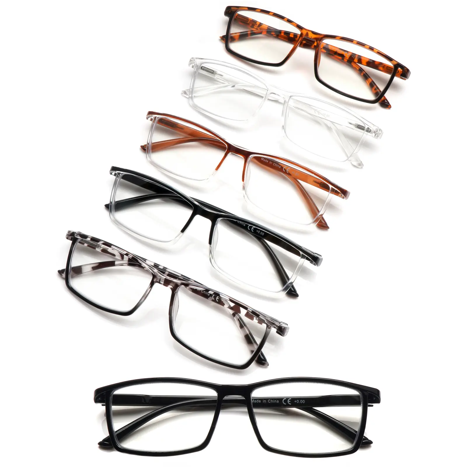6 Packs Simple, Timeless Reading Glasses with Blue Light Protection, Suitable for Both Men and Women. Featuring a rectangular plastic frame and sturdy metal hinges, they help relieve eye strain and make a great gift for holidays or birthdays.
